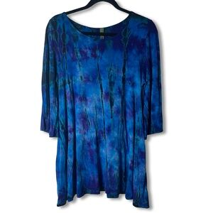 Pure Intent Women’s Tie Dye Swing Tunic 3/4 Sleeve Blue Purple Teal Sz. M